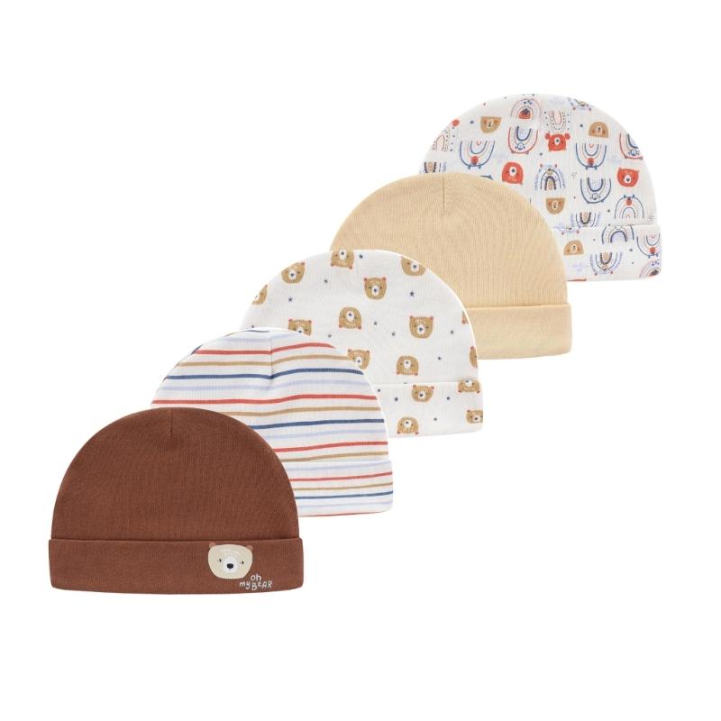 

0-6 Months Baby Caps Set , 5pcs Stylish Cotton Hats Newborns Fetal Cap Four Season Fontanel Protections Hospital Hat