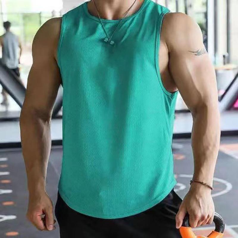 Men'S Summer Sports And Leisure Muscle Fitness Mesh Breathable Quick Drying Solid Color Sleeveless Vest For Men