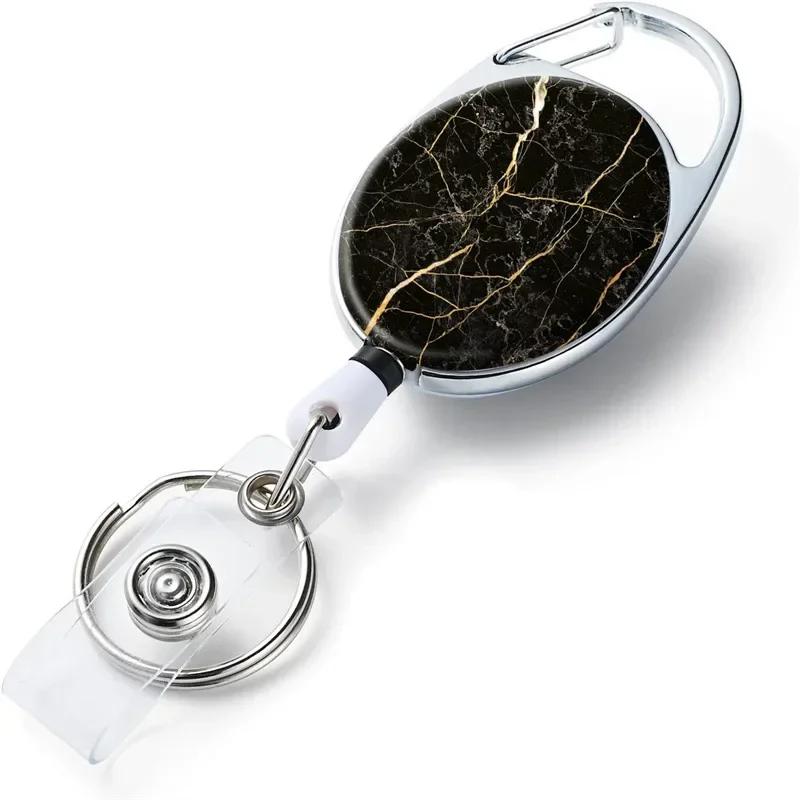 1pc Marble ID Card Key Chain Lanyard Clip Key Ring Retractable Pull Name Tag Badge Belt Rope Holder Heavy Duty Keyring Keychain