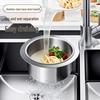 Nerezový závěsný odtokový koš pro dřez ve tvaru labutě s háčky pro skladování, oddělení suchého a mokrého odpadu a filtrování odpadků.
