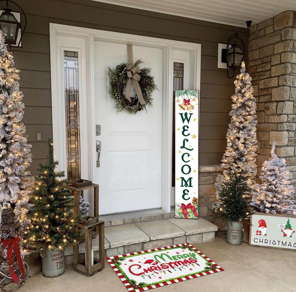 Christmas Happy Floor Mat Anti-Slip Indoor and Outdoor Welcome Mat for Kitchen and Living Room Carpet Home Decoration