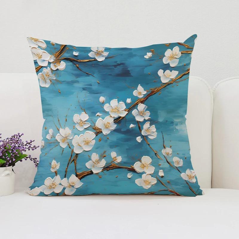 Japanese Cherry Blossom Cushion Cover 45X45 Cushions Covers Pillow Covers Decorative Luxury Pillowcase 45*45 Bed Pillowcases