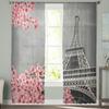 Cherry Blossom Paris Tower Curtain For Living Room Transparent Tulle Curtains Window Sheer For The Bedroom Accessories Decor