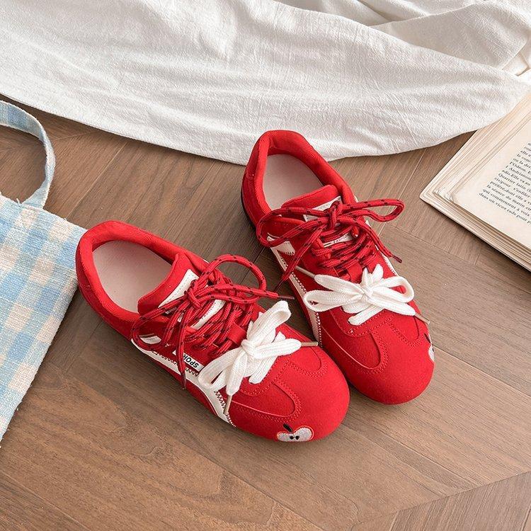 2025 new retro Dexun shoes versatile flat casual shoes women's sports board shoes 5cm breathable red