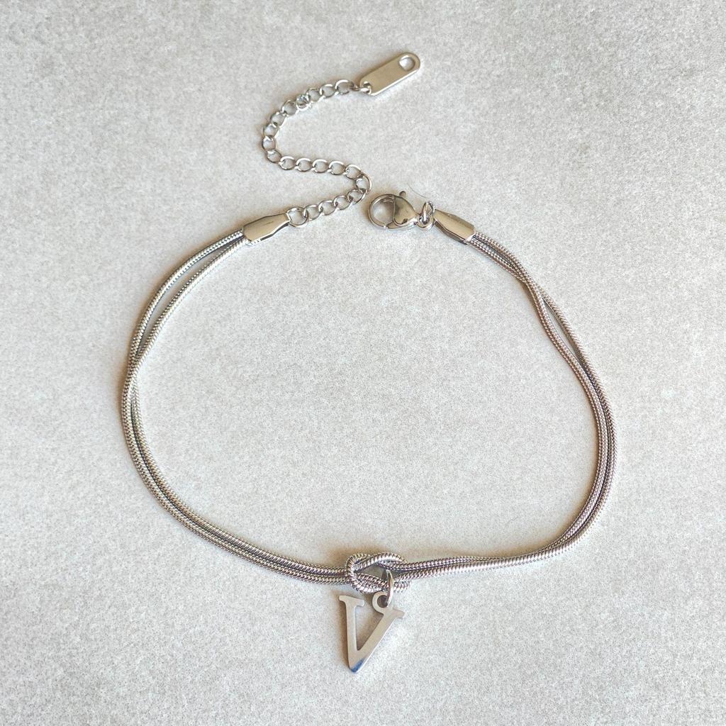Valentine's Day Stainless Steel Herringbone & Snake Chain Bracelet with 26 Letters Pendant