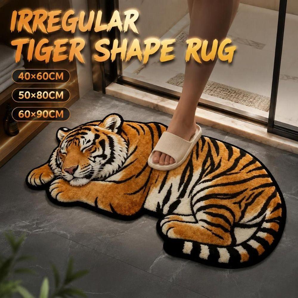 Diatomite Tiger Shape Rug Non-slip Irregular Bath Rug Tiger Floor Mat Home Entrance Decor