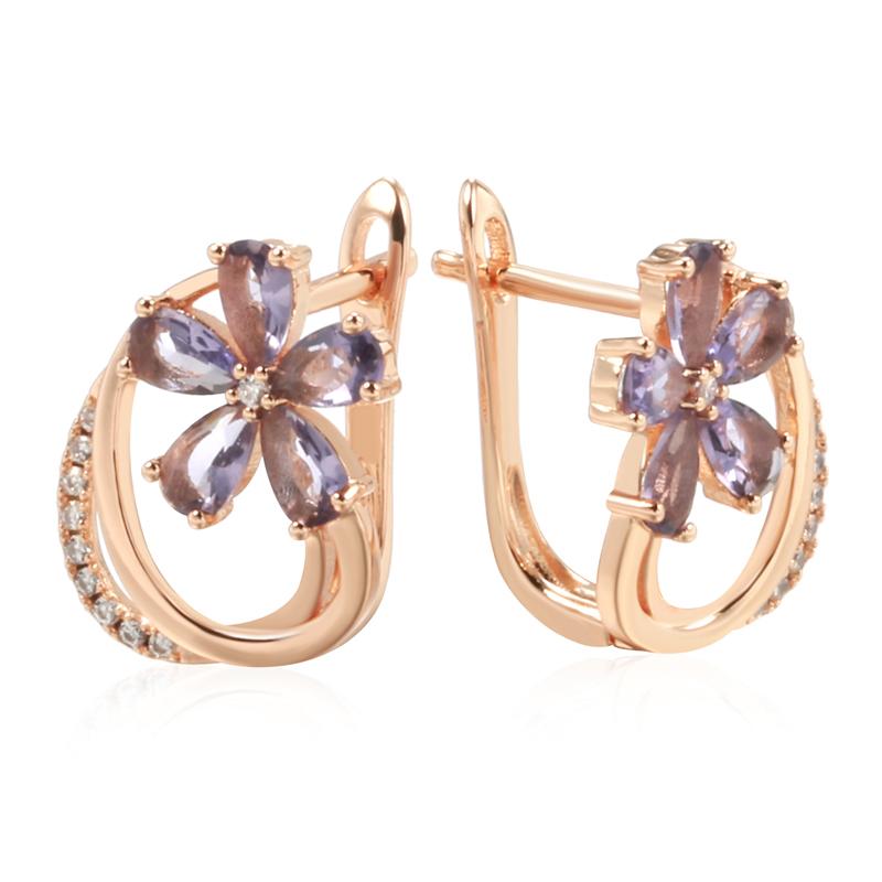 

Роскошные серьги-капли с фиолетовым цирконом и цветком для женщин, ювелирные изделия золотого цвета для свадебной вечеринки, винтажные одинаковые аксессуары фиолетовый