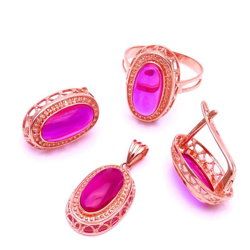 Rose Gold-Plated Purple Gold Oval Redstone Pendant Female Generous Foreign Style Color Gold Collarbone Chain
