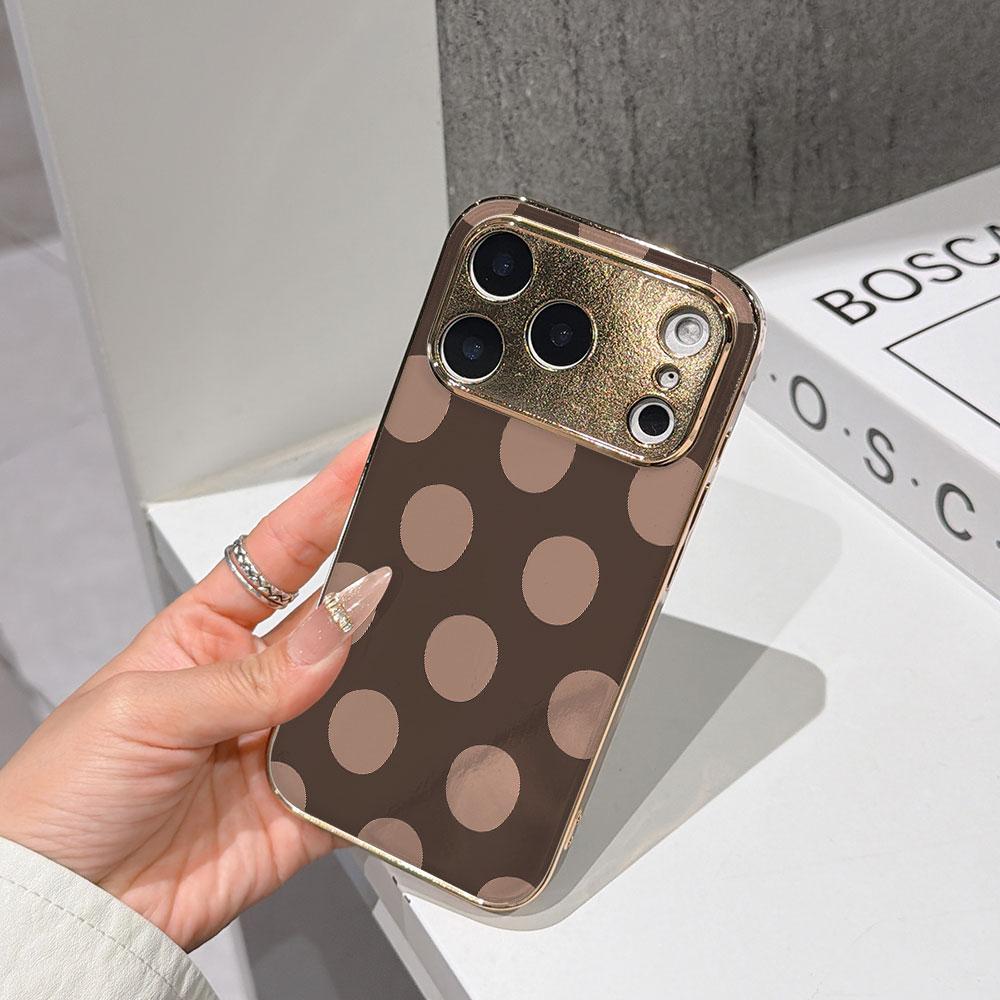 

Lucky Start Phone Case For iPhone 17 16 15 14 13 12 11 Pro Max 16E Gold Electroplated glass shell Brown Background with Dots Cover IPHONE17PROMAX