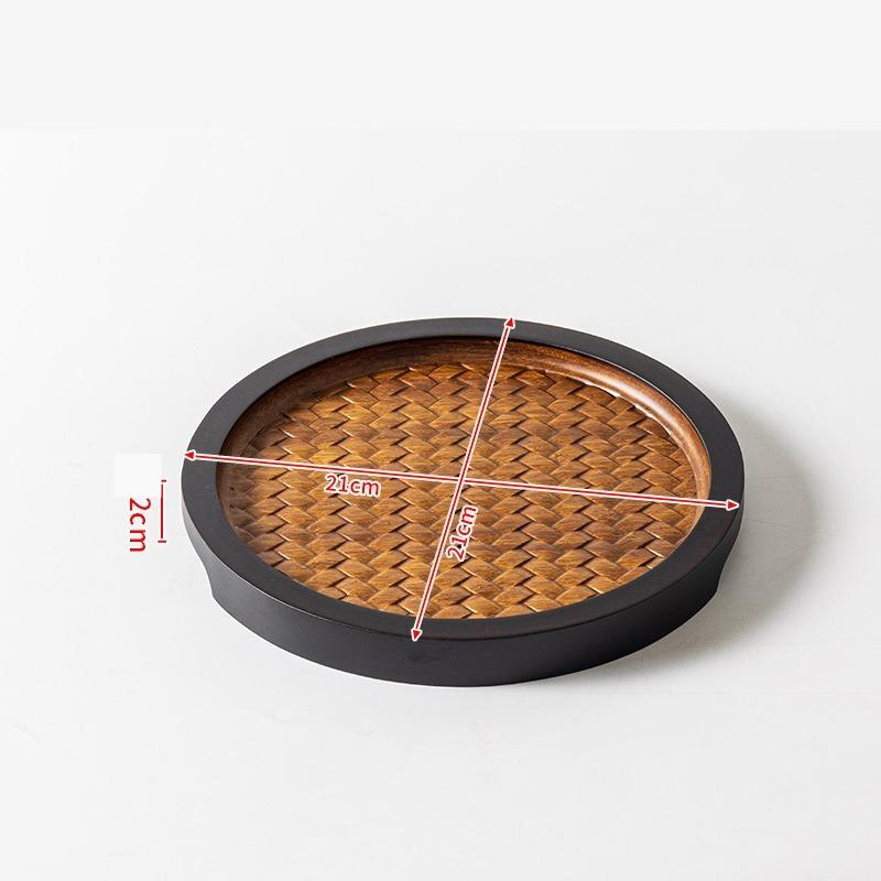 1PC Embossed Pattern Tray New Chinese Style Square Round Bamboo Tea Plate Household Desktop Decoration