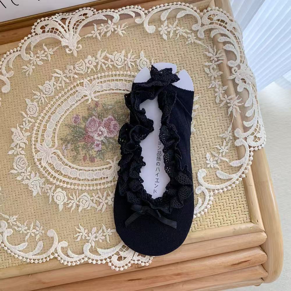 Женские весенне-летние балетные носки с кружевной шнуровкой противоскользящим бантом и коротким вырезом-лодочкой 1 pair чёрный 659₽