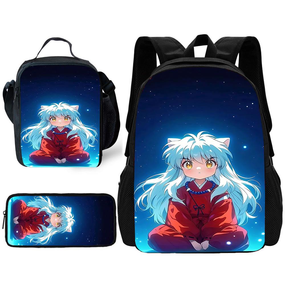 Inuyasha Warm Winter Child School Backpack with Lunch Bags ,Pencil Bags ,School Bags for Boys Girls Best Gift