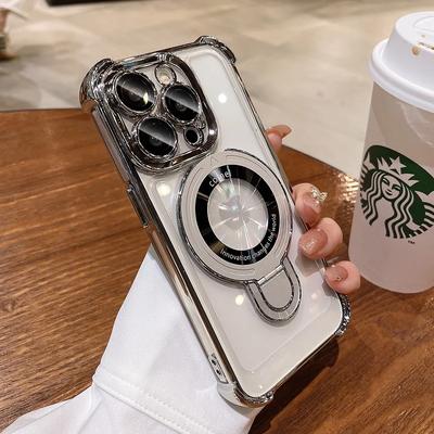 Dla iPhone 15 Pro Max Etui z podstawką Magsafe Luksusowe Przezroczyste Posrebrzane Poduszka powietrzna Magnetyczne Etui dla iPhone 11 12 13 14 Pro Max Plus