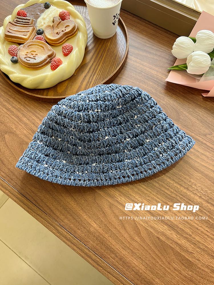 Hand woven straw hat bucket hat women's light hollow basin hat big brim sunshade sunscreen bucket hat