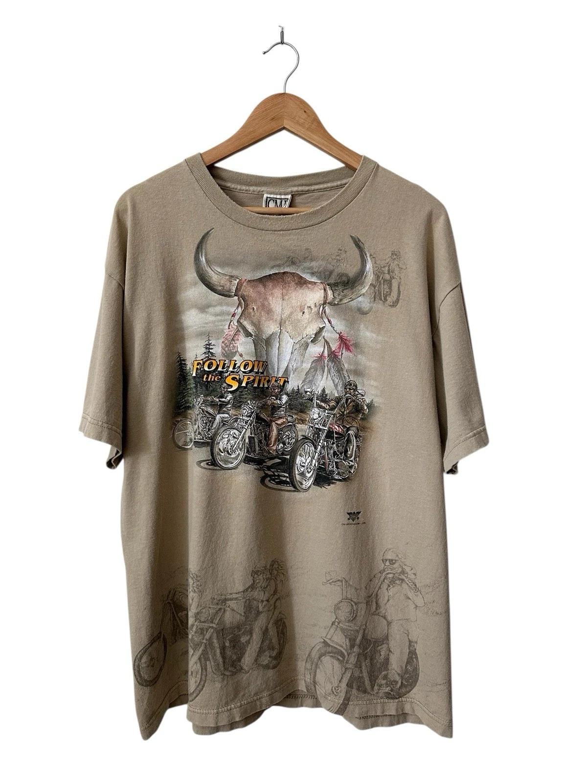 Vintage 90s Follow the Spirit Harley Davidson American Biker Moto AOP T-shirt S