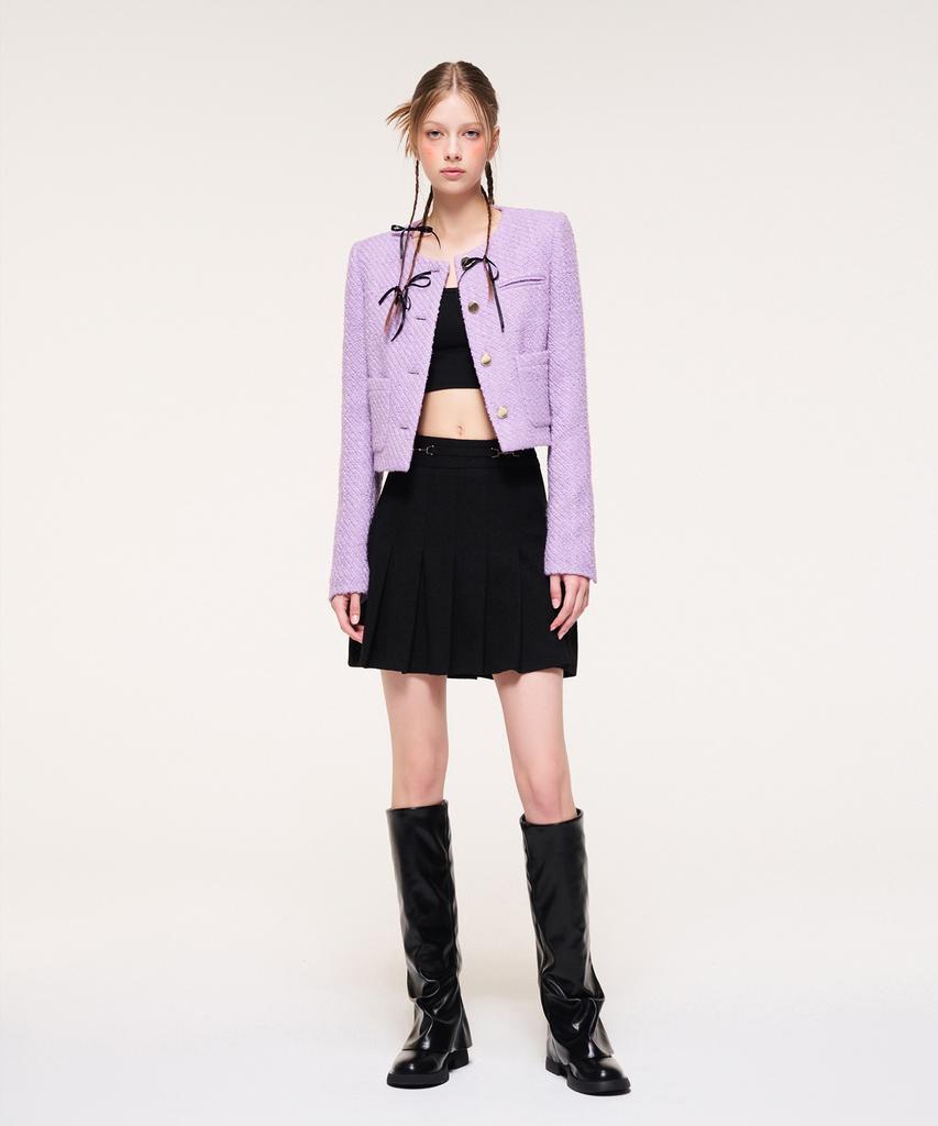 ETMON Pleats Chain Tweed Mini Skirt, Black