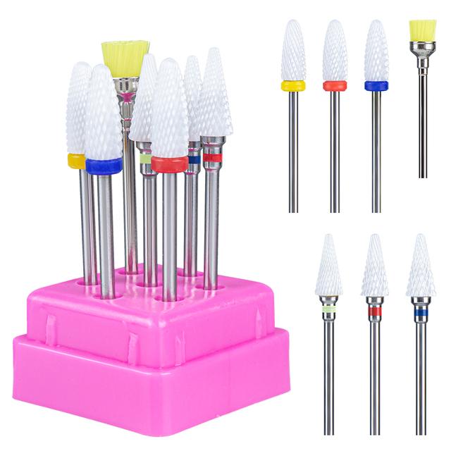 7pcs Ceramic Nail Drill Bits Set Milling Cutter for Manicure Machine Accessories Rotary Burrs Pedicure Cutter for Remove Gel Bit