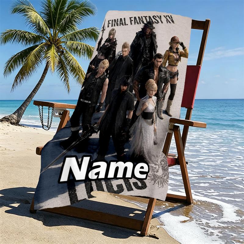 Custom Name Personalized Final Fantasy Print Beach Towel, for Trip Camping Beach Party Home Decor, Birthday Gift for Family & Friends