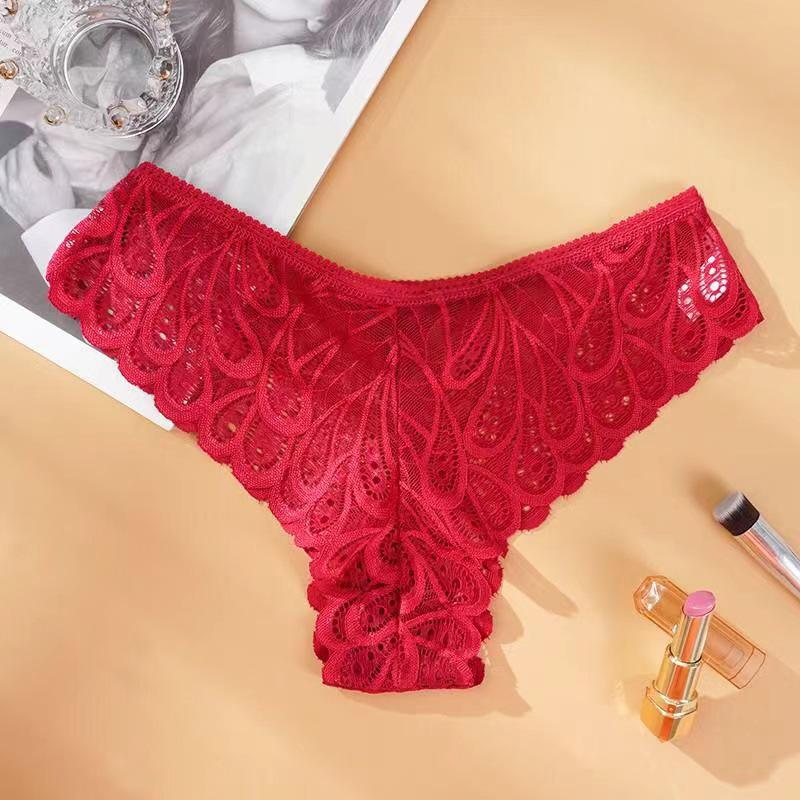

Women s Low-Rise Lace Thong - Sexy Hollow Design Lingerie Large вино красного