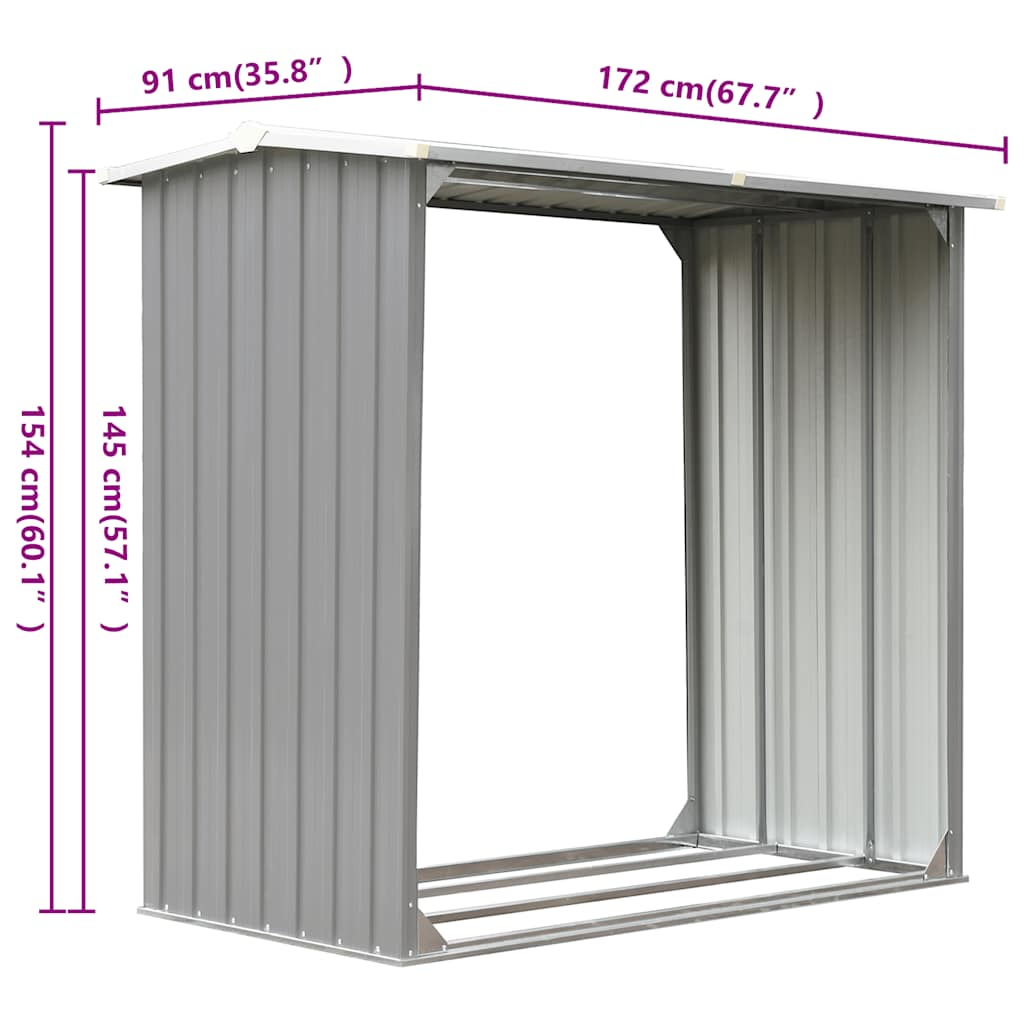vidaXL Firewood Storage Galvanized Steel 172 X 91 X 154 Cm Grey