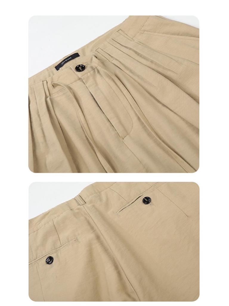 Yongfang Unisex Floor-Length Wide-Leg Pants with Drawstring and Pleated Waist
