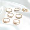 Retro Rhinestone Flower & Leaf Butterfly Ring Set - 7 Pieces