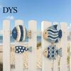 Unique Seaside Cabin Gift 4Pcs/Set Wooden Fish Wall Decor, Coastal Style Art, Distressed Beach House Hanging Set Rustic Blue Ornaments for Home