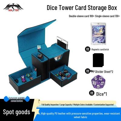 PU Window Opening Dice Tower Card Storage Box - Drawer-Type, Multi-functional for TCG Pokémon Board Games