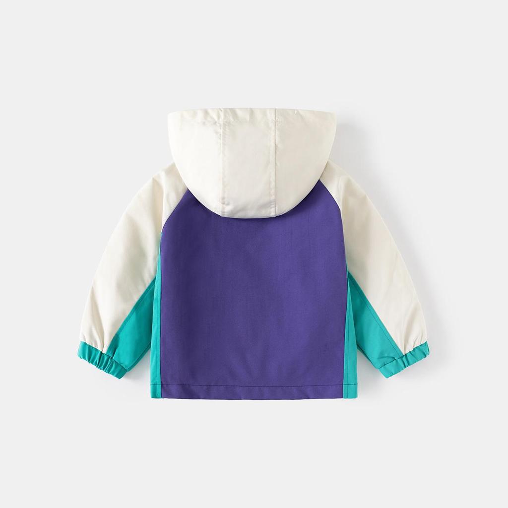 Children's Hooded Jacket 2024 Spring Boys Zipper Shirt Baby Coat Color Matching Jacket Double Zipper Top