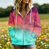 Damen Lässige Kapuzenjacke mit Aufdruck, Langarm, mit und Taschen, Lockere Passform