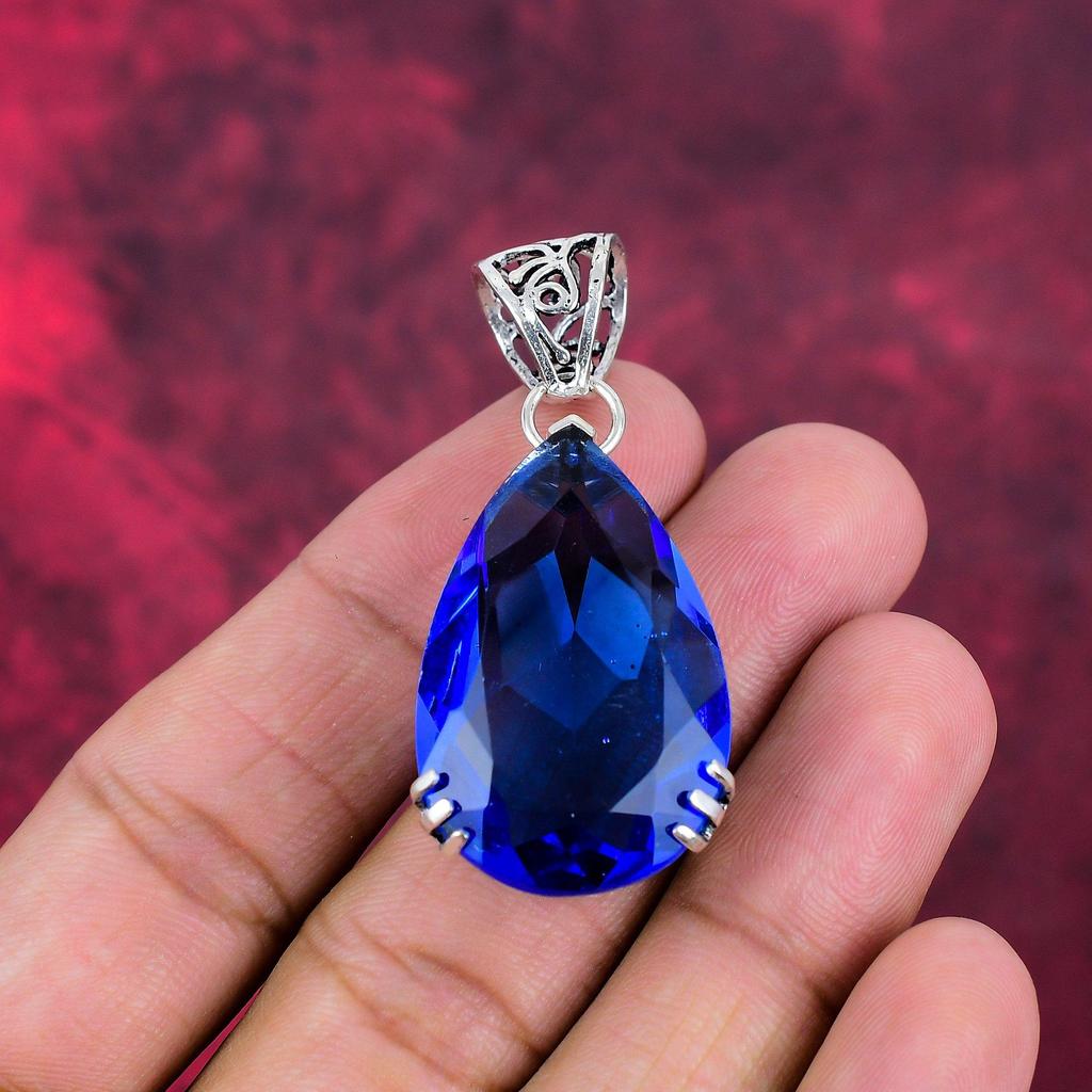 Tanzanit handgjort ädelstenshänge, 925 massivt sterling silverhänge antika smycken, hänge för förlovningspresent
