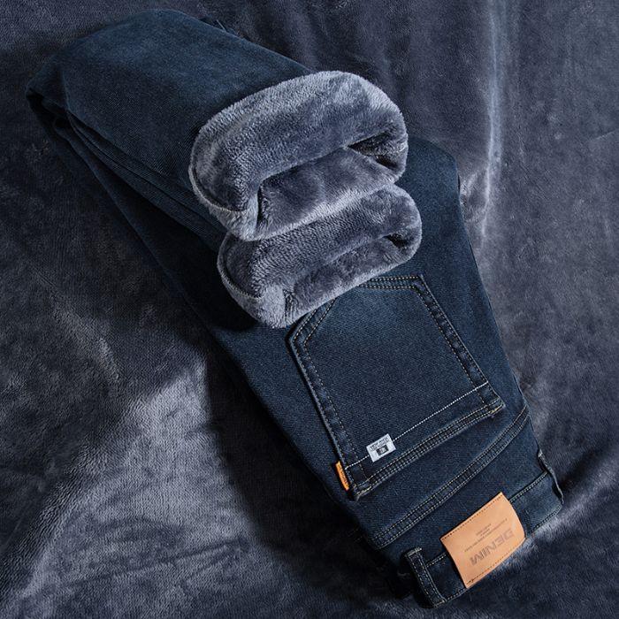 Jeans autumn and winter new loose straight denim velvet large size elastic casual trousers