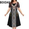 Vintage Elegant Ethnic Elements Flowers Printed Dress Big Size Women's Summer Short Sleeve O-Neck Casual Loose Dress Vestidos