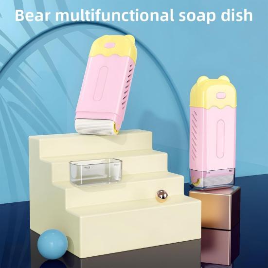 1/2/3Pcs Bear-Shaped Rolling Soap Holder Easy Foaming Soap Box with Clean Multipurpose Bathroom Roller Bubble