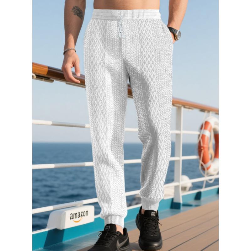 Men's Casual Waffle Pants Lightweight Stretch Joggers Trousers Ribbed Jacquard Knit Textured Drawstring Pants with Pockets Workout Sweatpants for Men