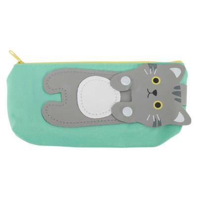 GLIDESMOOTH Pencil Pen Cute Cat Stationery Storage Office 1 Green Case, Bag, Slim, Print, Lightweight, Bag, Supplies, Piece,