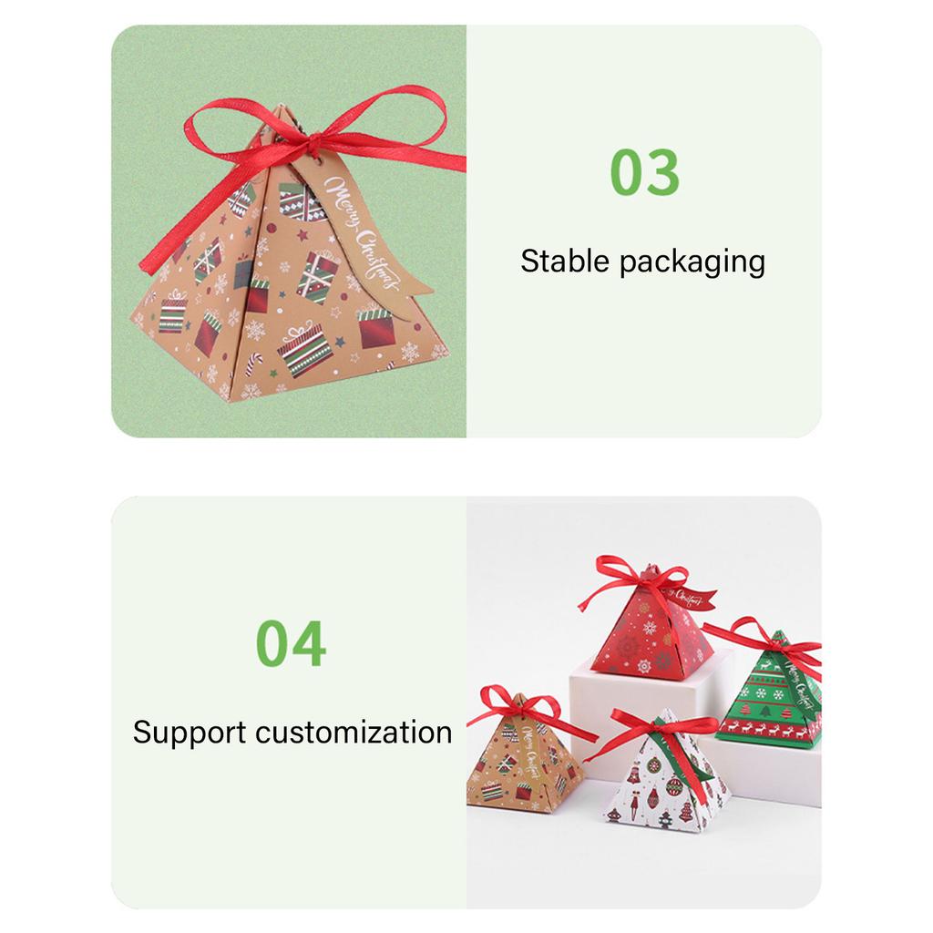 Set of 50 Christmas Themed Triangle Treat Boxes Sophisticated Triangle Christmas Candy Paper Boxes with Festival Charm