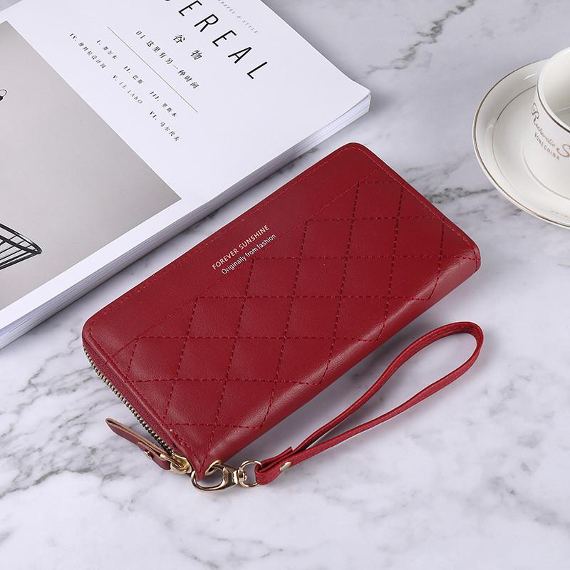 New Korean Style Lady Long Zipper Wallet Solid Color Simple Diamond Card Holder Large Capacity Hand Clutch Bag