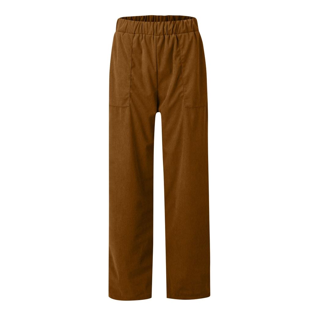 Women's Casual Colour Elastic Waist Straight Casual Pants With Pockets