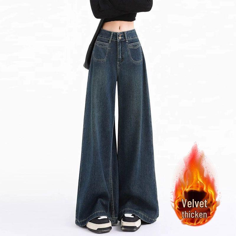 Autumn/Winter 2025 Velvet-Enhanced High-Waist Straight Leg Wide Jeans