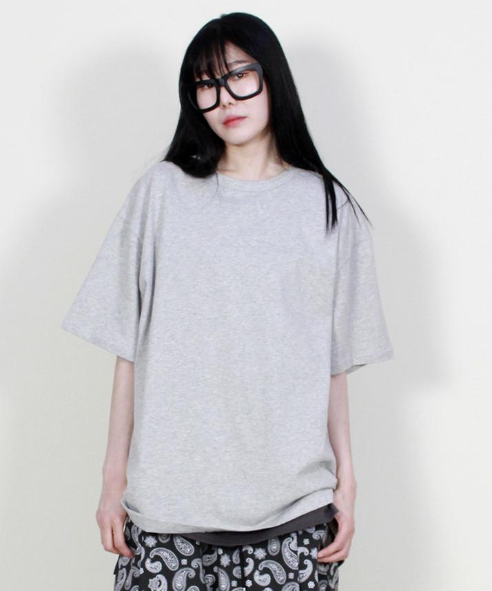 Deumakeu Oversized Plain Layered Short Sleeve Tee Gray