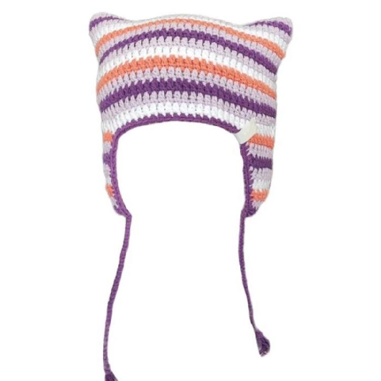 Roztomilá kočičí ušní čepice Y2K Sweet Girl Čepice Čepice Pletení Kontrastní barva Čepice Móda Lebka Čepice Dámský pulovr Čepice Pokrývka hlavy