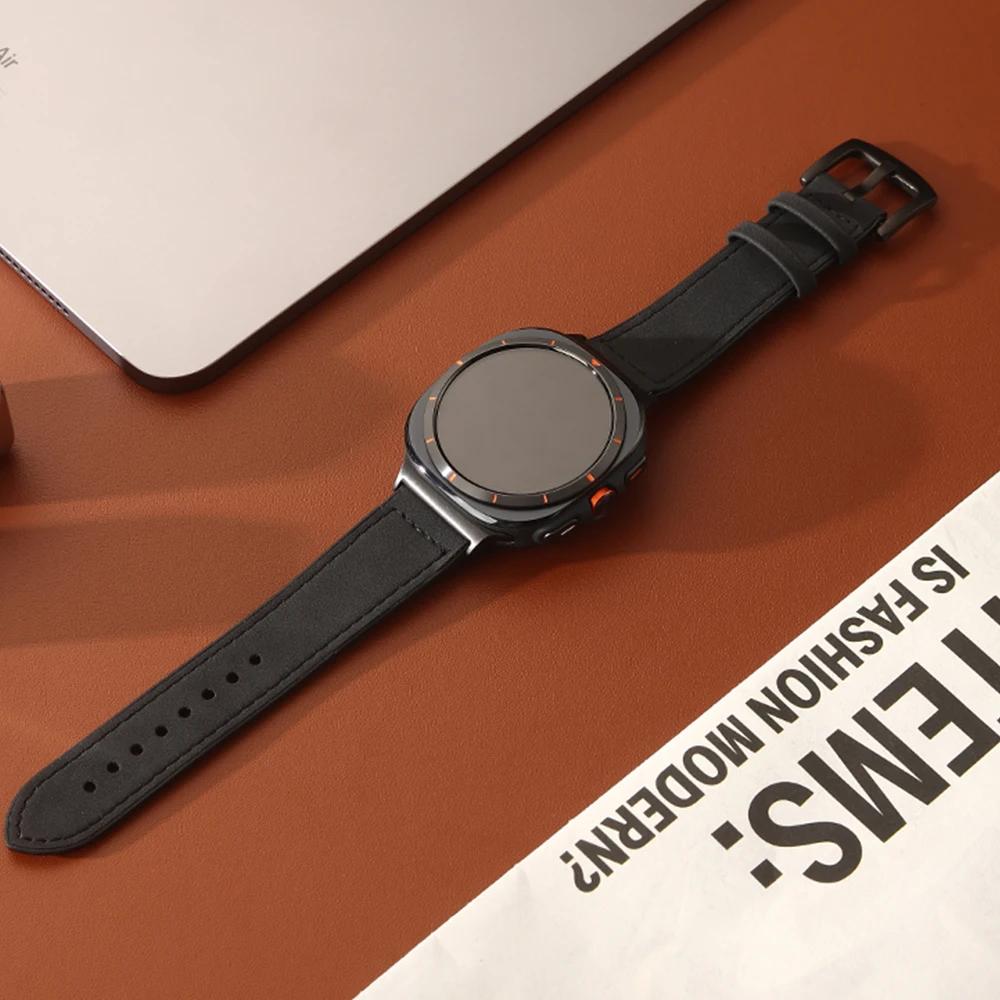Leather Business Band for Samsung Galaxy Watch 8 Classic 46mm 44mm 40mm No Gaps Men Bracelet for Galaxy Watch 7 Ultra 47mm Luxury Curved End Strap