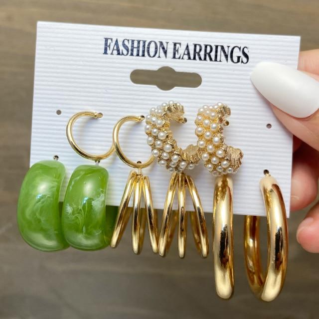 17KM Trendy Metal Pearl Stud Earrings Set for Women Vintage Gold Color Round Square Earrings Set of Earrings Gifts Jewelry