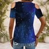 Women Plus Size Keyhole Ring Neck Cold Shoulder Short Sleeve Tie Dye Print T Shirt