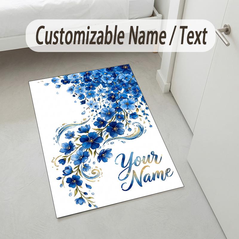 Alfombra de Terciopelo de Cristal con Temática de Jardín Floral Alfombrilla Suave Personalizada con Nombre y Texto Decoración del Hogar