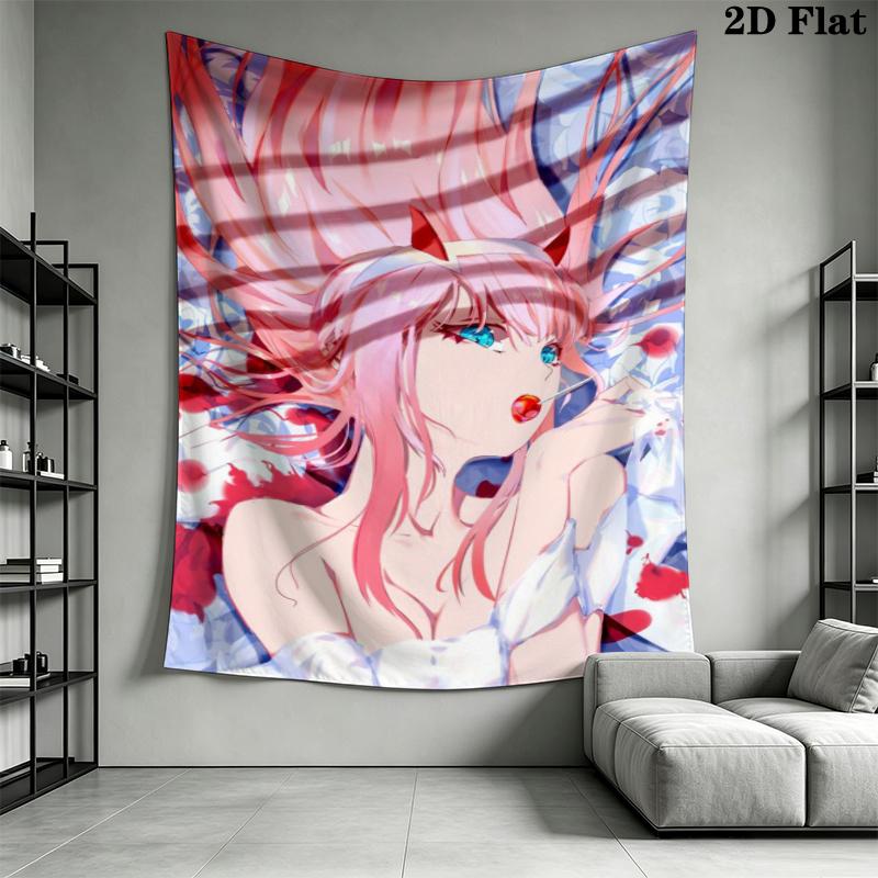 Darling in the Franxx 02 Wall Tapestry Aesthetic Wall Hanging Printed Fabric Blanket Decorative Tapestries for Bedroom Living Room Home Decor
