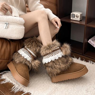 Stivali da Sci da Donna Invernali Snow Luxury Morbidi Pelosi Caldi Accoglienti Impermeabili con Plateau Stringati a Mezza Gamba 2026 Nuovi Caldi