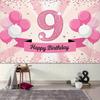 2D planar background banner with a pink-themed "9 Happy Birthday" pattern background fabricDJH