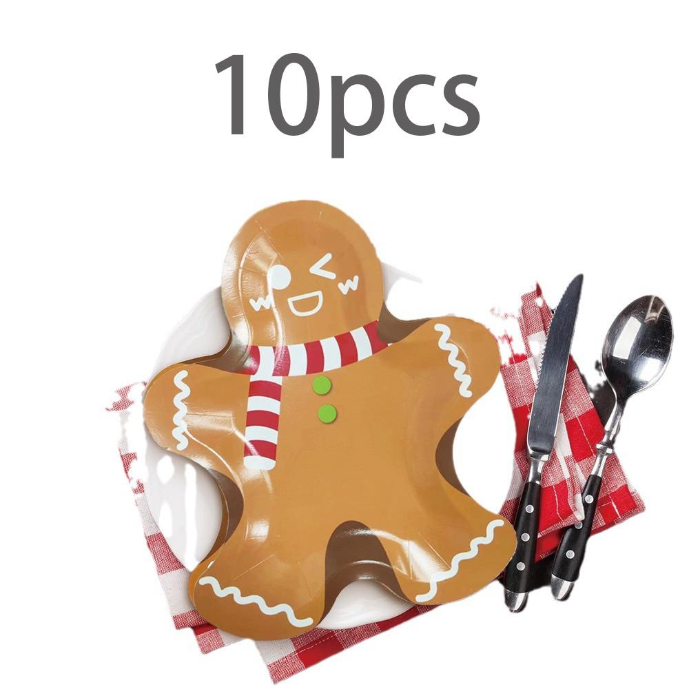 

Набор из 10 бумажных тарелок в форме пряничного человечка, одноразовые тарелки, идеально подходящие для празднования Рождества и Дня благодарения